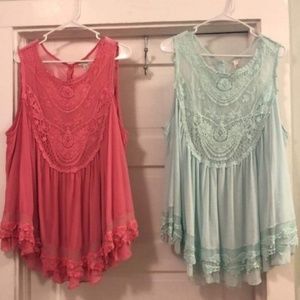 Mesh Crocheted Layered Tank - Coral